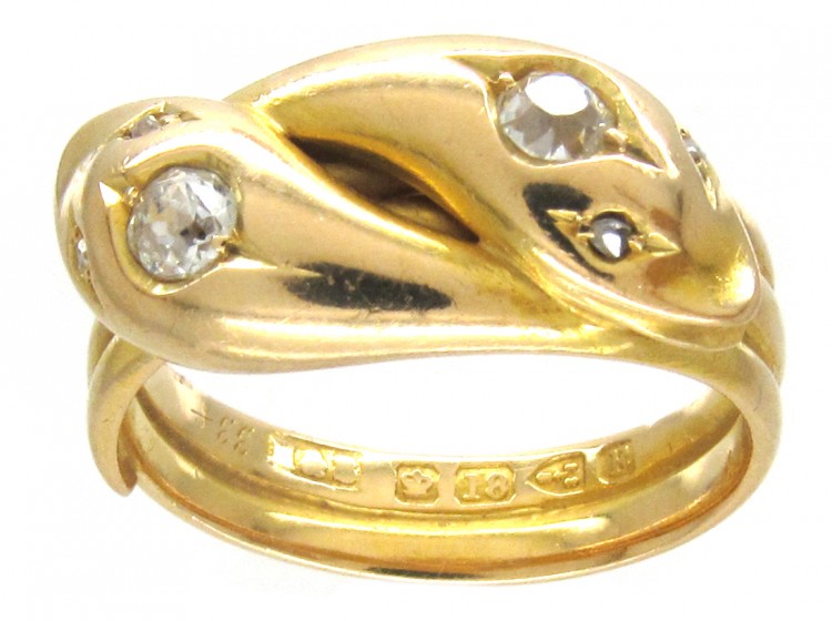 Victorian 18ct Gold & Diamond Double Snake Ring