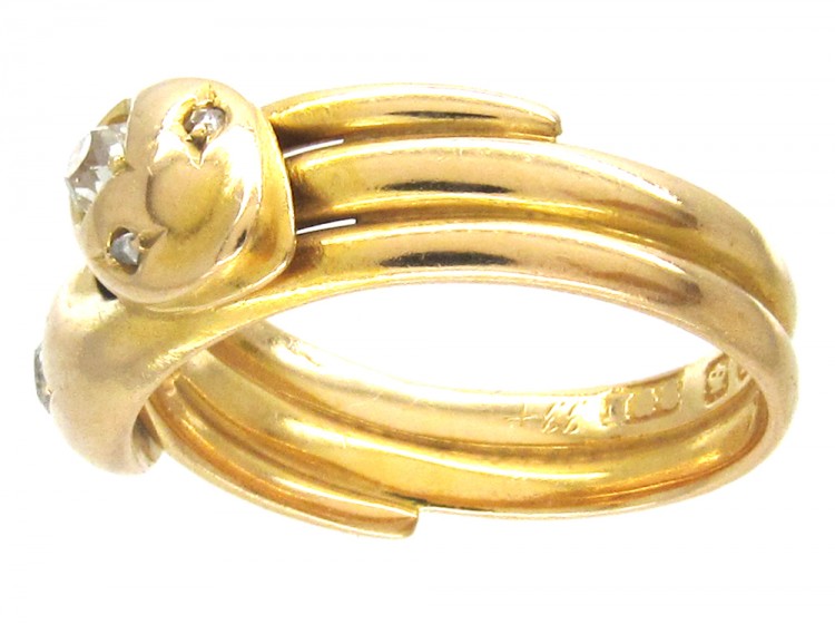 Victorian 18ct Gold & Diamond Double Snake Ring