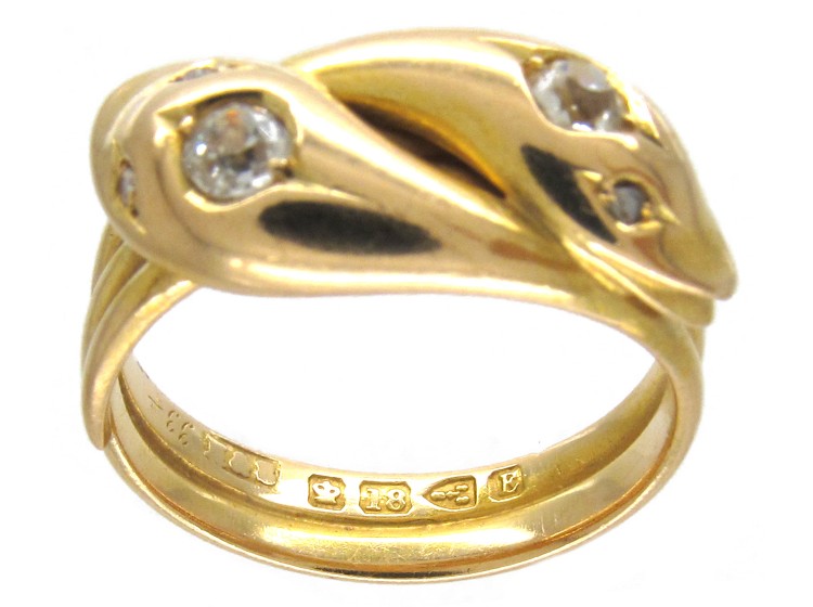Victorian 18ct Gold & Diamond Double Snake Ring