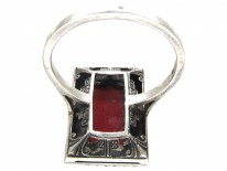 Art Deco Silver, Coral & Marcasite Ring