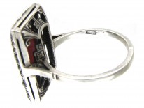 Art Deco Silver, Coral & Marcasite Ring