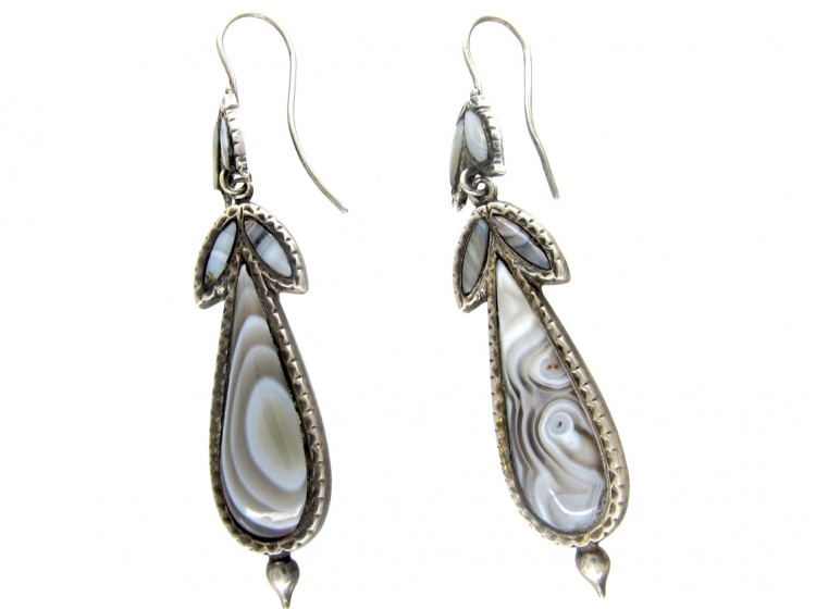Victorian Scottish Silver & Grey Agate Earrings