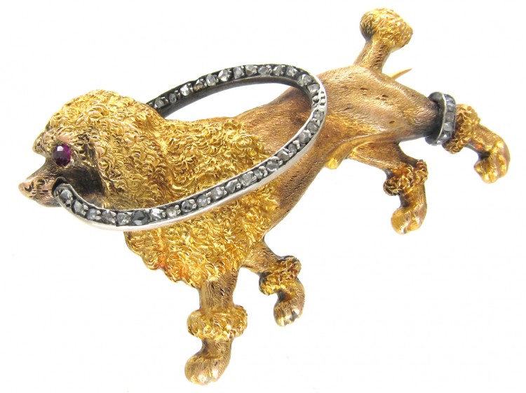 French 18ct Gold & Diamond Dog Brooch