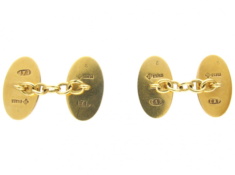 18ct Gold Blue & Red Enamel Oval Cufflinks