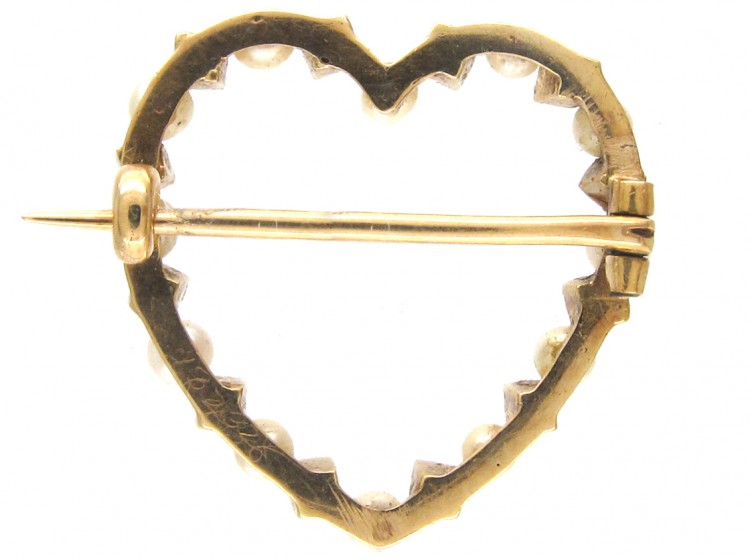Edwardian Ruby & Pearl Heart Brooch in Original Case