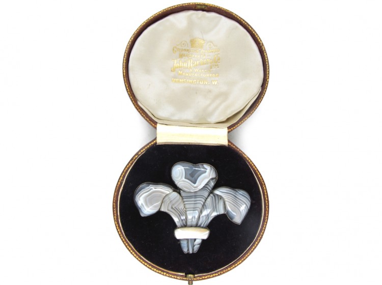 Victorian Prince of Wales Feathers Scottish Grey Agate Brooch