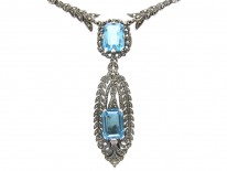 Silver, Marcasite & Blue Paste Clip Pendant on Necklace