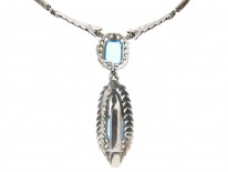 Silver, Marcasite & Blue Paste Clip Pendant on Necklace