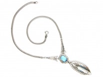 Silver, Marcasite & Blue Paste Clip Pendant on Necklace