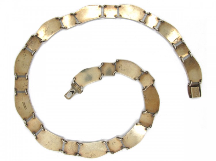 Norwegian Green & Black Enamel & Silver Art Deco Necklace