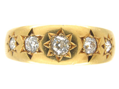 Victorian 18ct Gold Five Stone Diamond Gypsy Ring