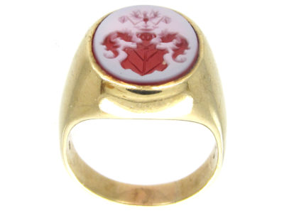 14ct Gold & Carnelian Crested Intaglio Signet Ring