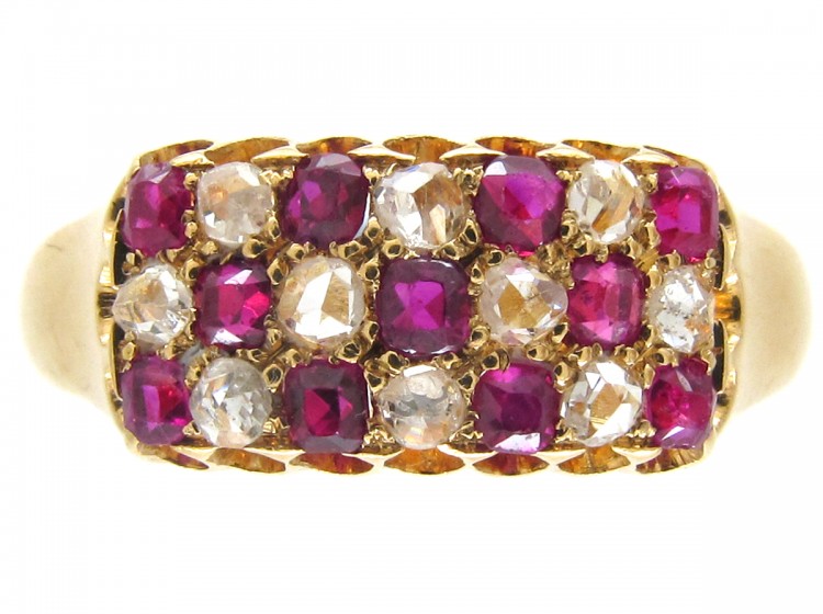 Victorian 18ct Gold Ruby & Diamond Chequerboard Ring