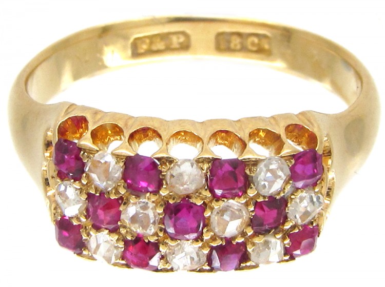 Victorian 18ct Gold Ruby & Diamond Chequerboard Ring