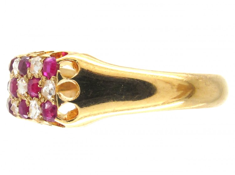 Victorian 18ct Gold Ruby & Diamond Chequerboard Ring