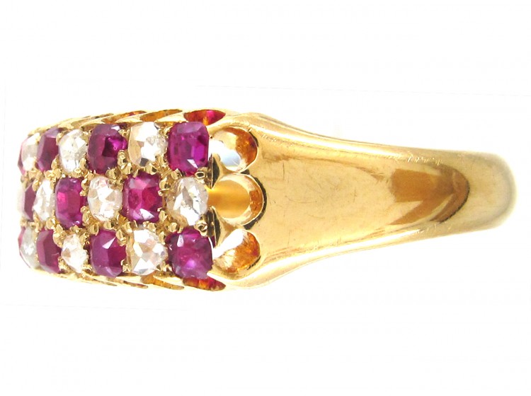 Victorian 18ct Gold Ruby & Diamond Chequerboard Ring