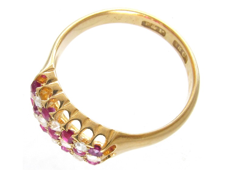 Victorian 18ct Gold Ruby & Diamond Chequerboard Ring
