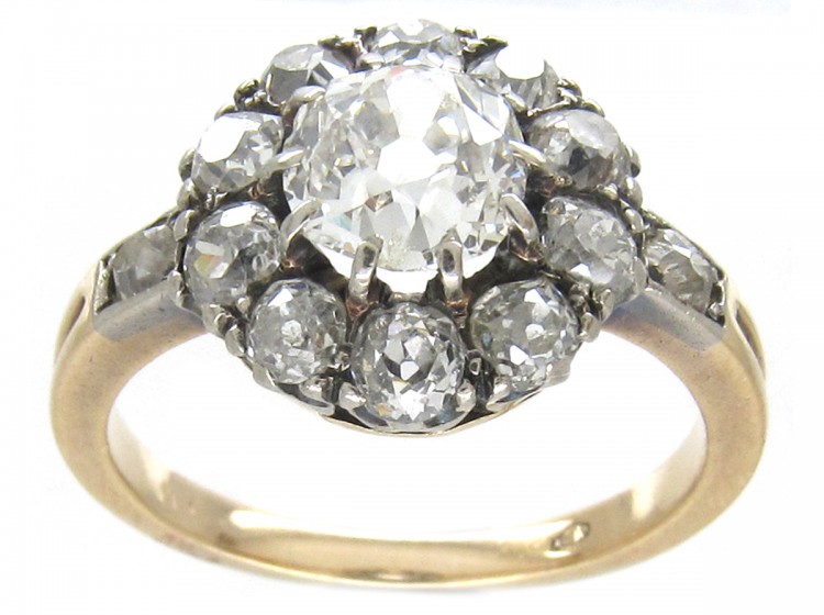 Edwardian Diamond Cluster Ring with Diamond Shoulders