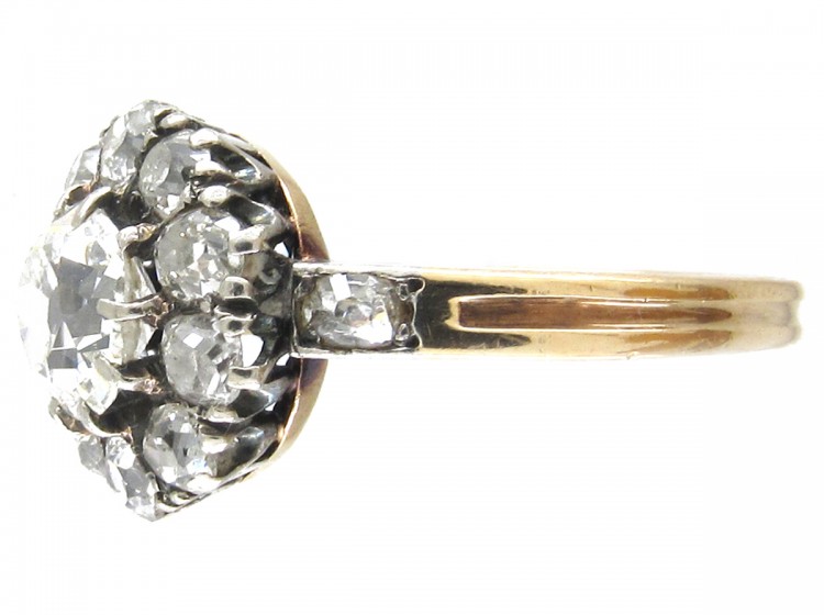 Edwardian Diamond Cluster Ring with Diamond Shoulders