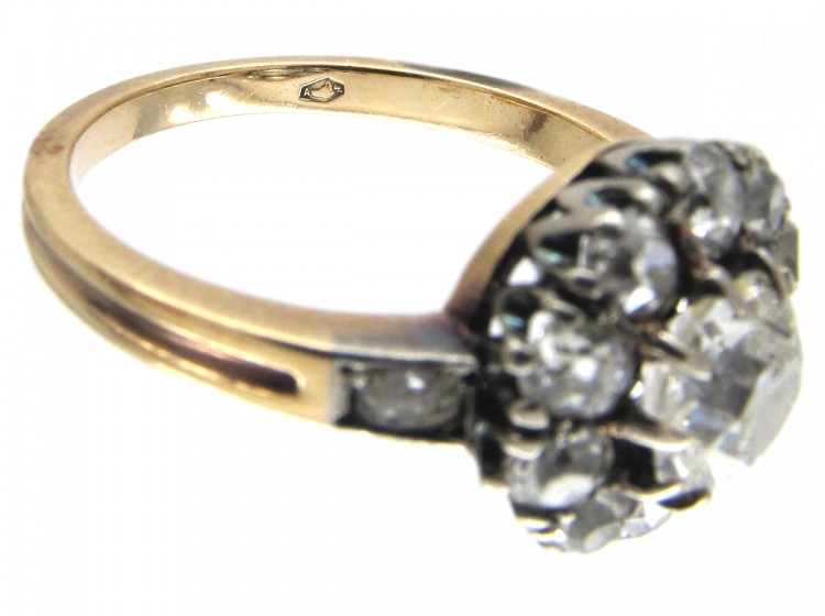 Edwardian Diamond Cluster Ring with Diamond Shoulders