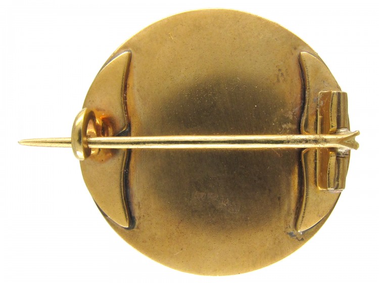 Victorian 18ct Gold Royal Blue Enamel & Diamond Round Brooch