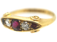 Edwardian 18ct Gold Ruby & Diamond Five Stone Ring