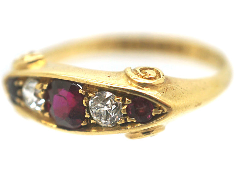 Edwardian 18ct Gold Ruby & Diamond Five Stone Ring