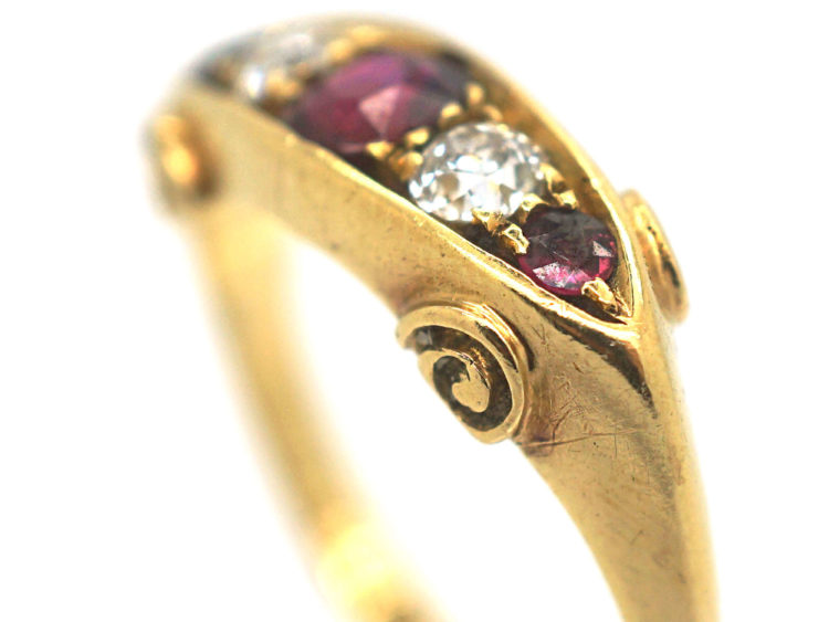 Edwardian 18ct Gold Ruby & Diamond Five Stone Ring