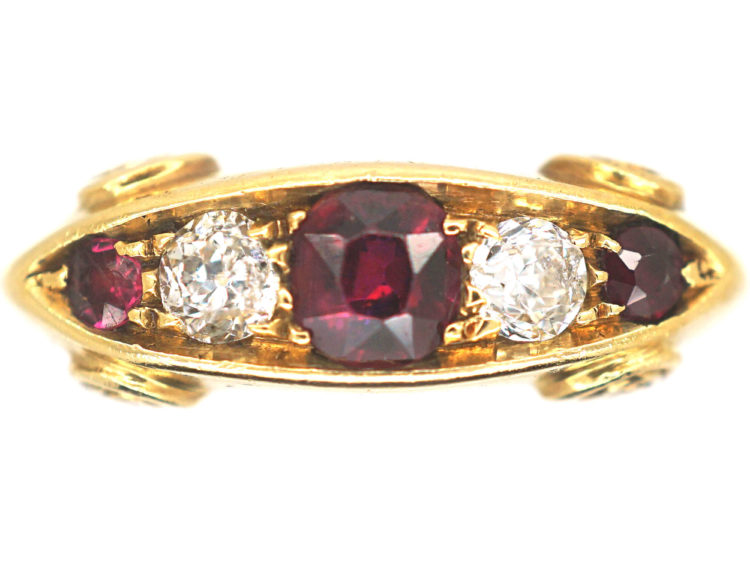 Edwardian 18ct Gold Ruby & Diamond Five Stone Ring