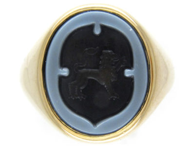Sardonyx Griffin Intaglio Gold Signet Ring