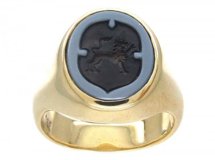 Sardonyx Griffin Intaglio Gold Signet Ring