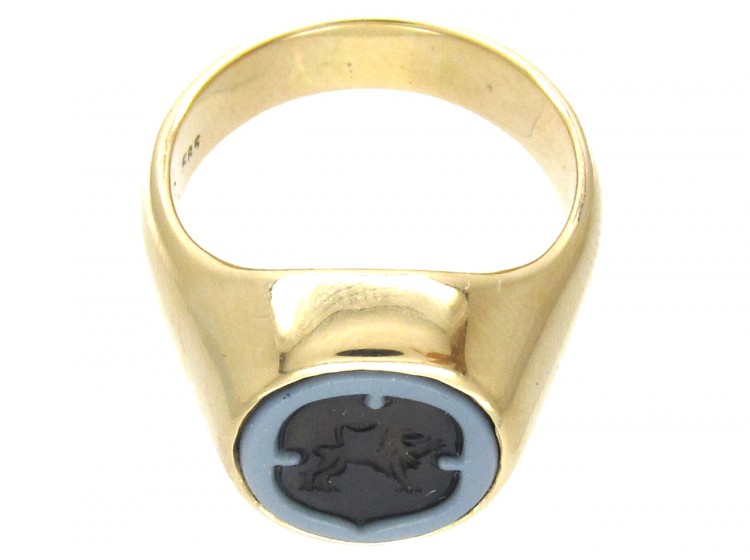 Sardonyx Griffin Intaglio Gold Signet Ring