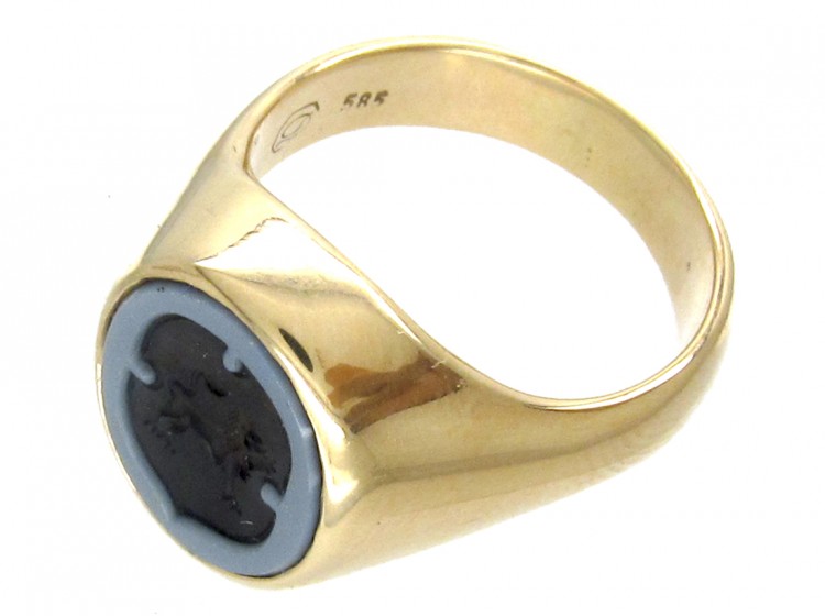 Sardonyx Griffin Intaglio Gold Signet Ring