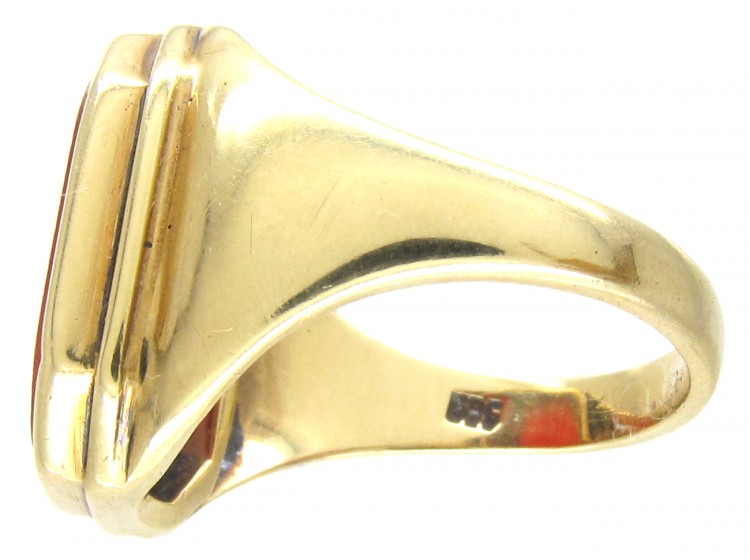 Carved Carnelian Intaglio Crest Signet Ring
