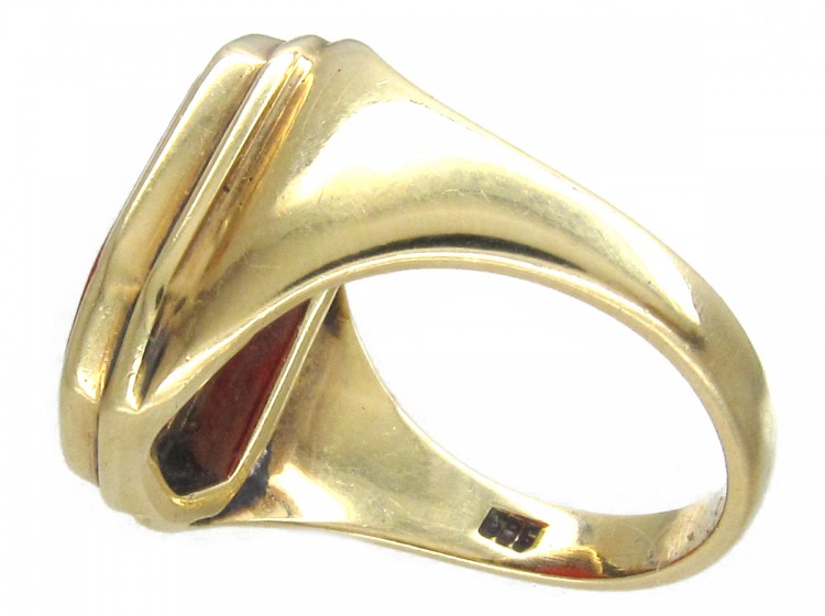 Carved Carnelian Intaglio Crest Signet Ring