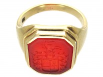 Carved Carnelian Intaglio Crest Signet Ring
