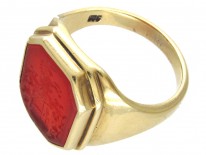 Carved Carnelian Intaglio Crest Signet Ring
