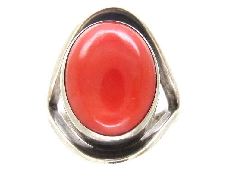 Silver & Coral Ring