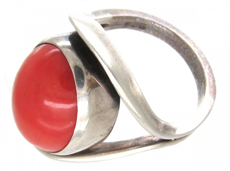 Silver & Coral Ring