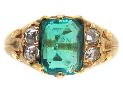 Victorian Rectangular Emerald & Diamond 18ct Gold Ring
