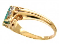 Victorian Rectangular Emerald & Diamond 18ct Gold Ring