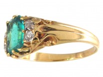 Victorian Rectangular Emerald & Diamond 18ct Gold Ring
