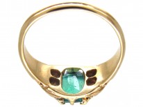 Victorian Rectangular Emerald & Diamond 18ct Gold Ring