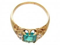 Victorian Rectangular Emerald & Diamond 18ct Gold Ring