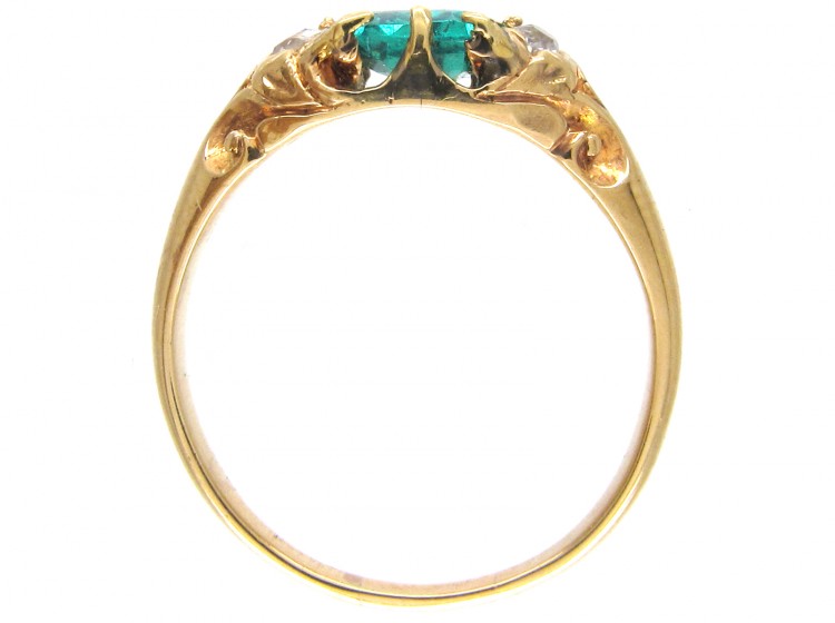 Victorian Rectangular Emerald & Diamond 18ct Gold Ring