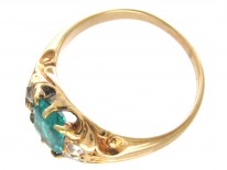 Victorian Rectangular Emerald & Diamond 18ct Gold Ring