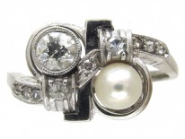 Art Deco Pearl & Diamond Twist Ring
