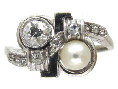 Art Deco Pearl & Diamond Twist Ring