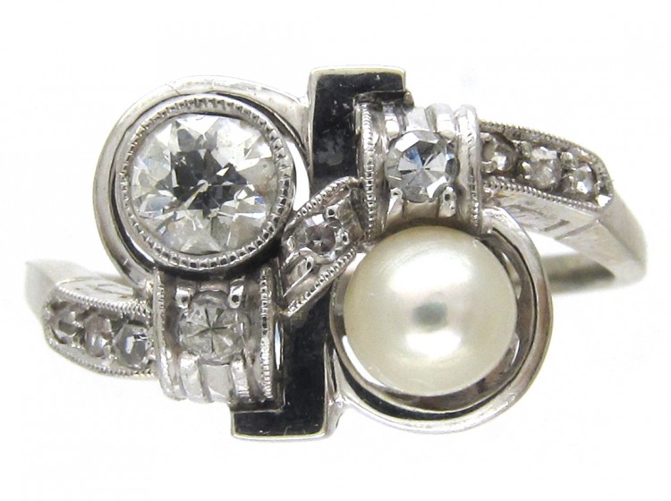 Art Deco Pearl & Diamond Twist Ring