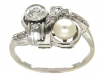 Art Deco Pearl & Diamond Twist Ring